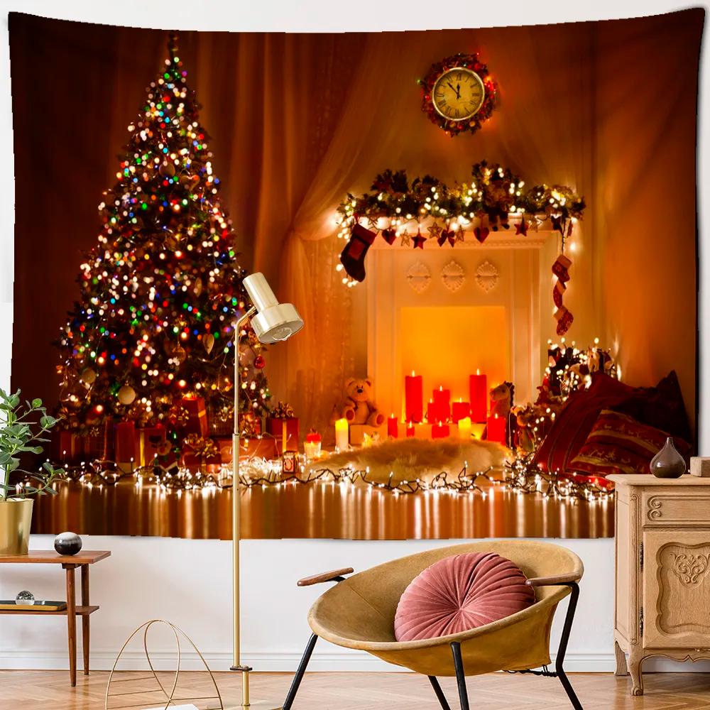 Christmas Tapestry Christmas Tree Holiday Home Living Room Bedroom Wall Hanging Decoration Festive Background Cloth Tapestry