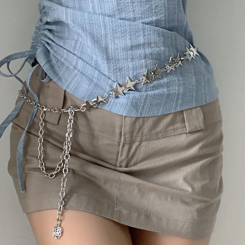 Retro Fünfzackiger Stern Taillenkette: Vielseitiges Rock-Accessoire für Damenmode