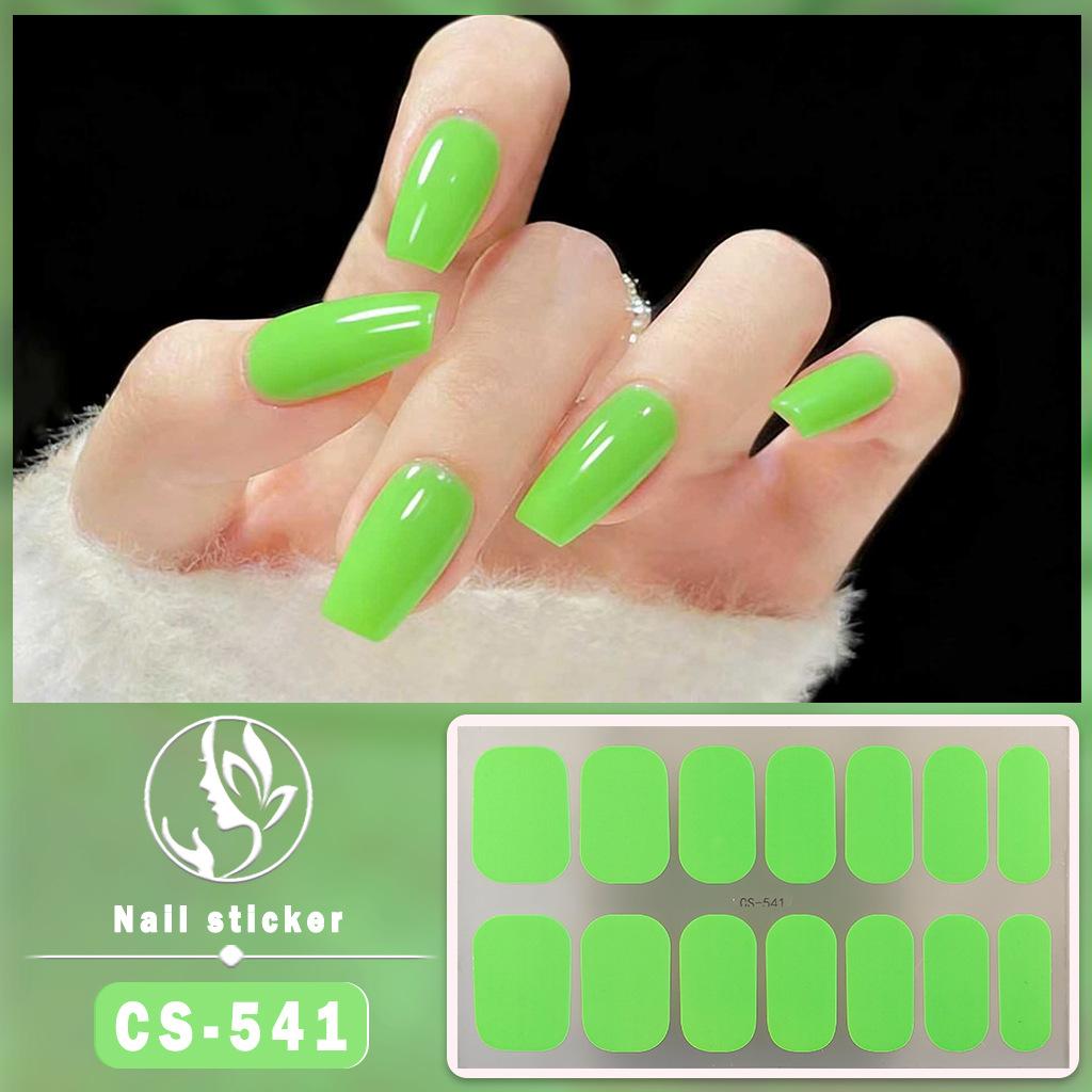 CS Waterproof No-Cure Gel Nail Wraps, Full Cover Korean Style Sparkling Solid Color Nail Stickers, Nail Patch Films