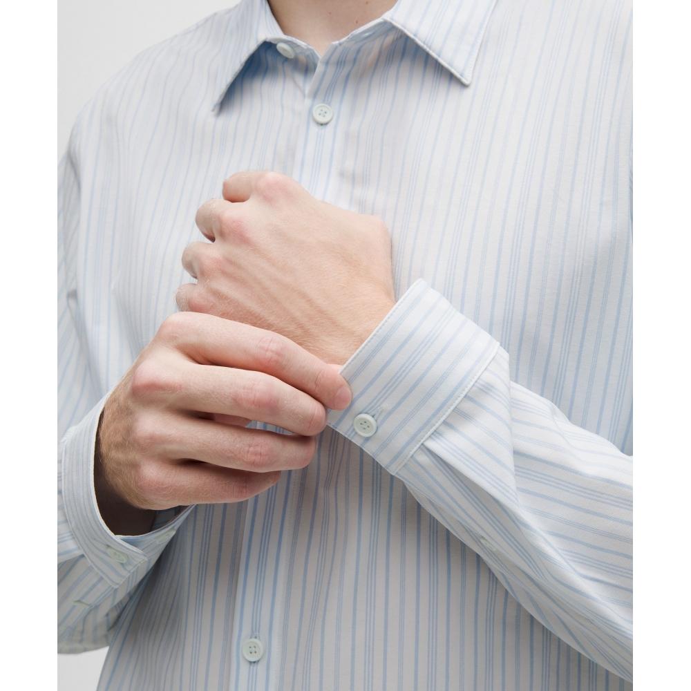 Lululemon New Venture Classic Fit Long Sleeve Shirt Sartorial Stripe Almost Blue Heathered Windmill