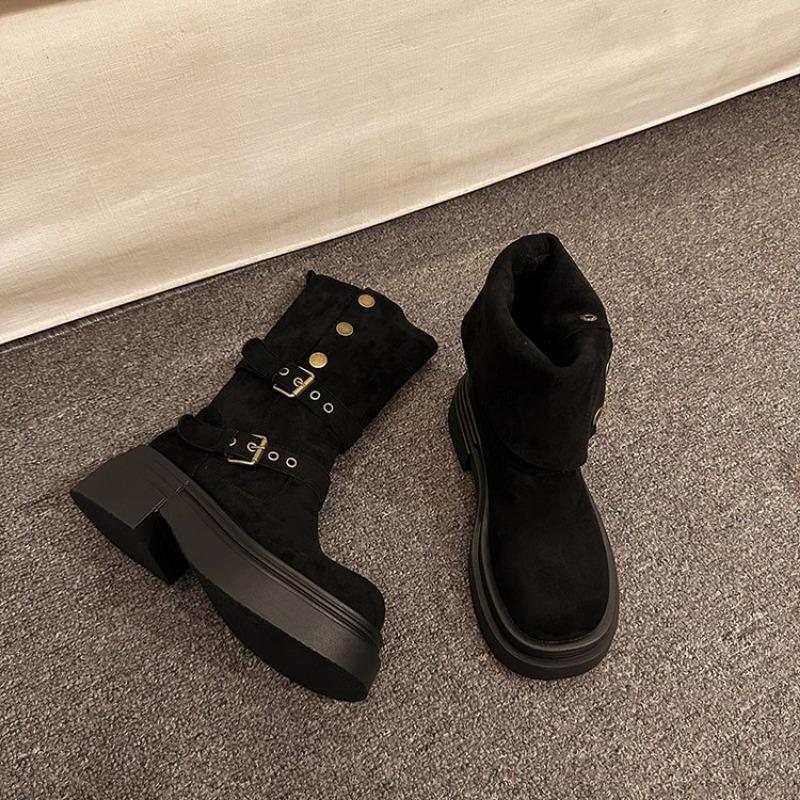 

Maillard retro platform fashion women s boots autumn new double buckle medium boots women s western cowboy boots 35 чёрный