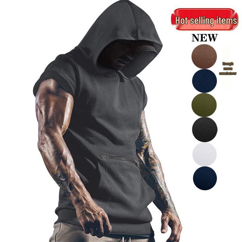 Men's Sleeveless Hooded Sports Vest - Summer Fitness Outdoor Zipper Hoodie