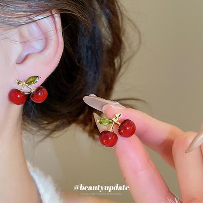 Resin Zircon Cherry Stud Earrings Personalized Fashion Sweet Temperament Earrings Earrings Women