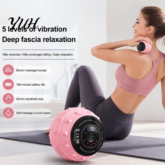 Tragbarer Massageball mit mehrstufiger Vibration, Yogaball, Handlicher elektrischer Muskelroller, 1300mAh Akku, 3 hohe Vibrationsstufen für