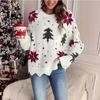 2026 Winter Snowflake Christmas Tree Print Women's Loose Knit Sweater