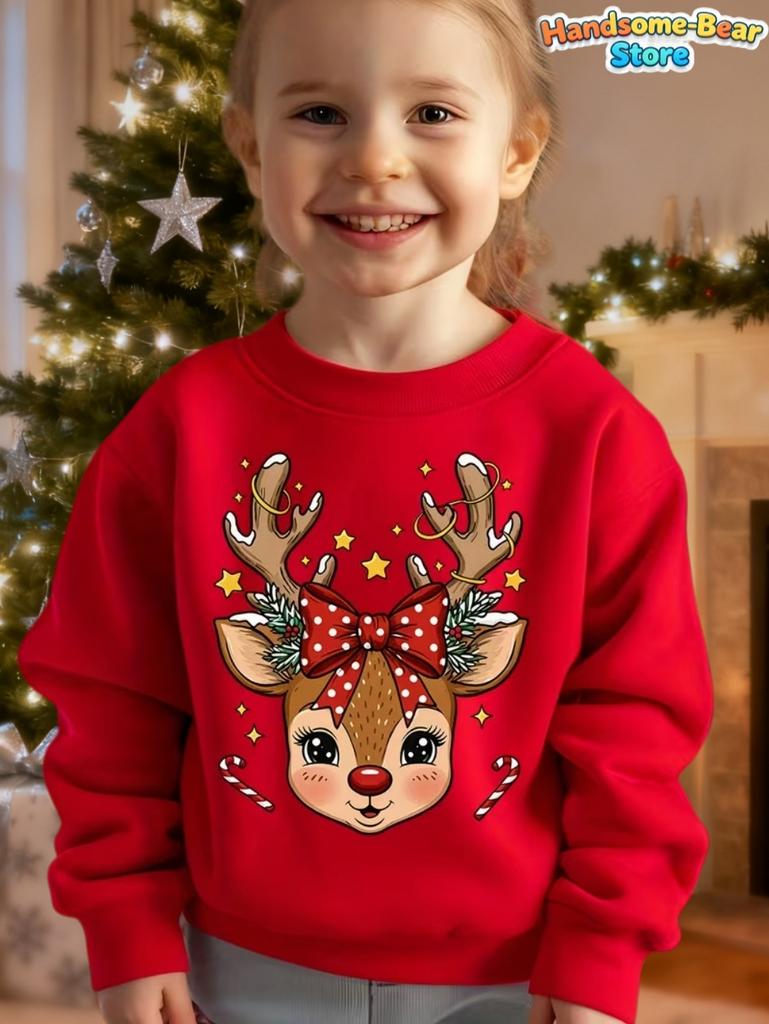 Girl Hoodies Christmas Theme 3D Print Round Neck Sweatshirt for Kids Holiday Casual Top Party Christmas Gift Children's Clothing