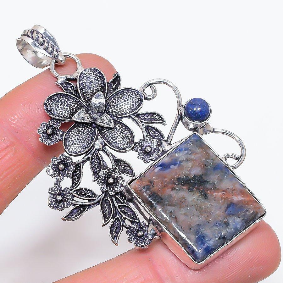 

Natural Sodalite, Lapis Gemstone 925 Sterling Silver Jewelry Pendant 2.76 Q6B76