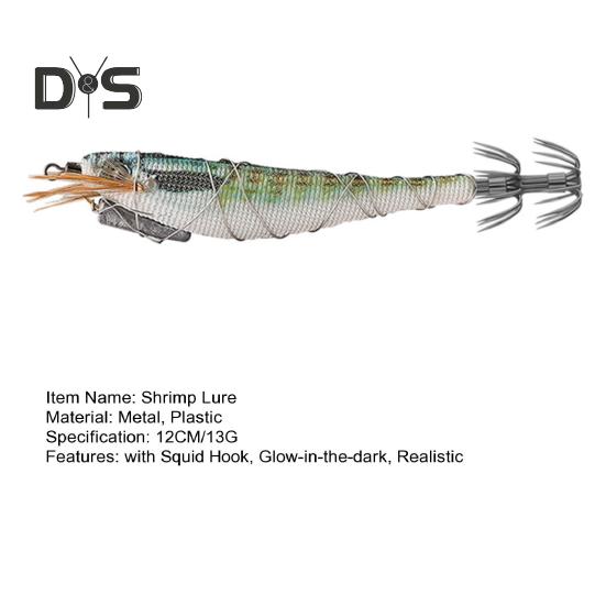 12CM/13G Luminous Shrimp Bait with Squid Jig Hook Realistic Bionic Artificial Lure Saltwater Freshwater Bass Walleye Trout Fishing Accessories