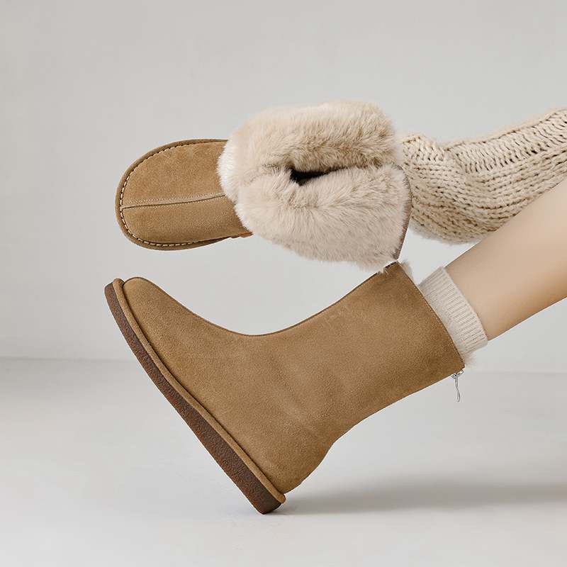 Krazing Pot Cow Suede Nubuck Fur Winter Shoes Snow Boots Women Slip on Keep Warm Lace Up European Design Ankle Boots