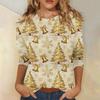 3/4 Sleeve Shirts For Women Print Christmas Tees Blouses Casual Plus Size Basic Tops Pullover