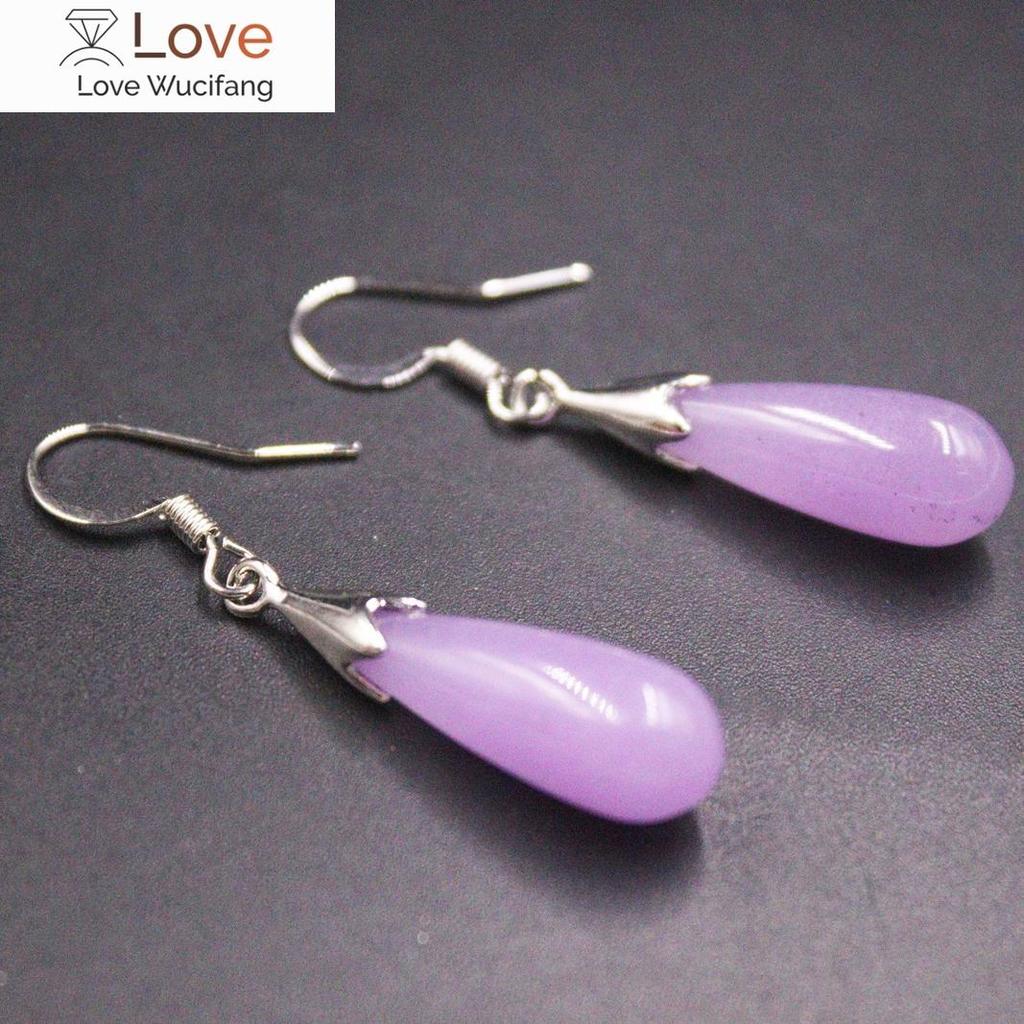 Real Jade Gp Earrings 18k Gold Plated For Women Purple Jadeite Chalcedony Raindrop Heating Jade Earrings Hook 40 *7mm