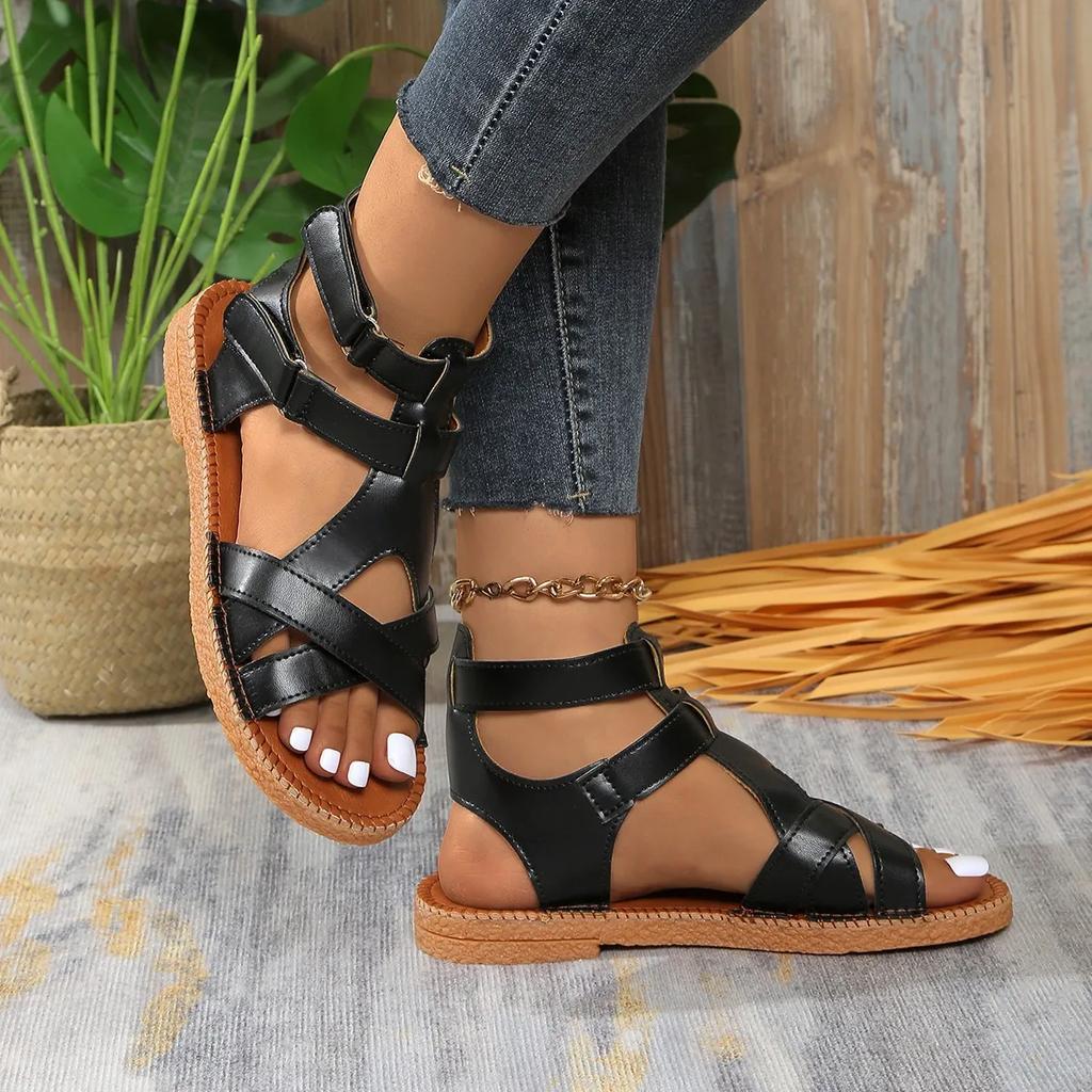Fashion Summer 2025 New Export Sandals for Women, Cross-border Large-sized Roman Sandals, Cross-strap Flat Sandals for Women