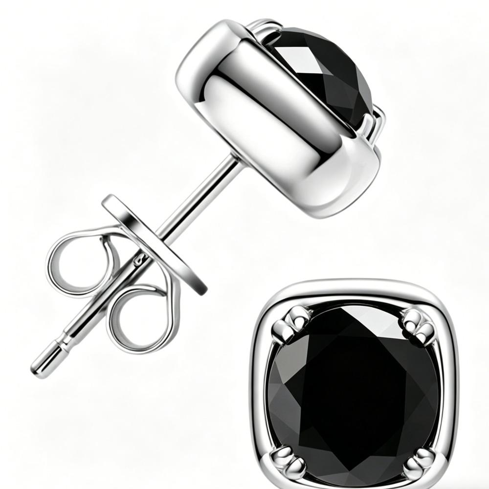 

6.5mm 925 Sterling Silver Moissanite Stud Earrings For Women Simple Fashion Versatile Square Cut D VVS1 Exquisite Jewelry 6.5mm чёрный