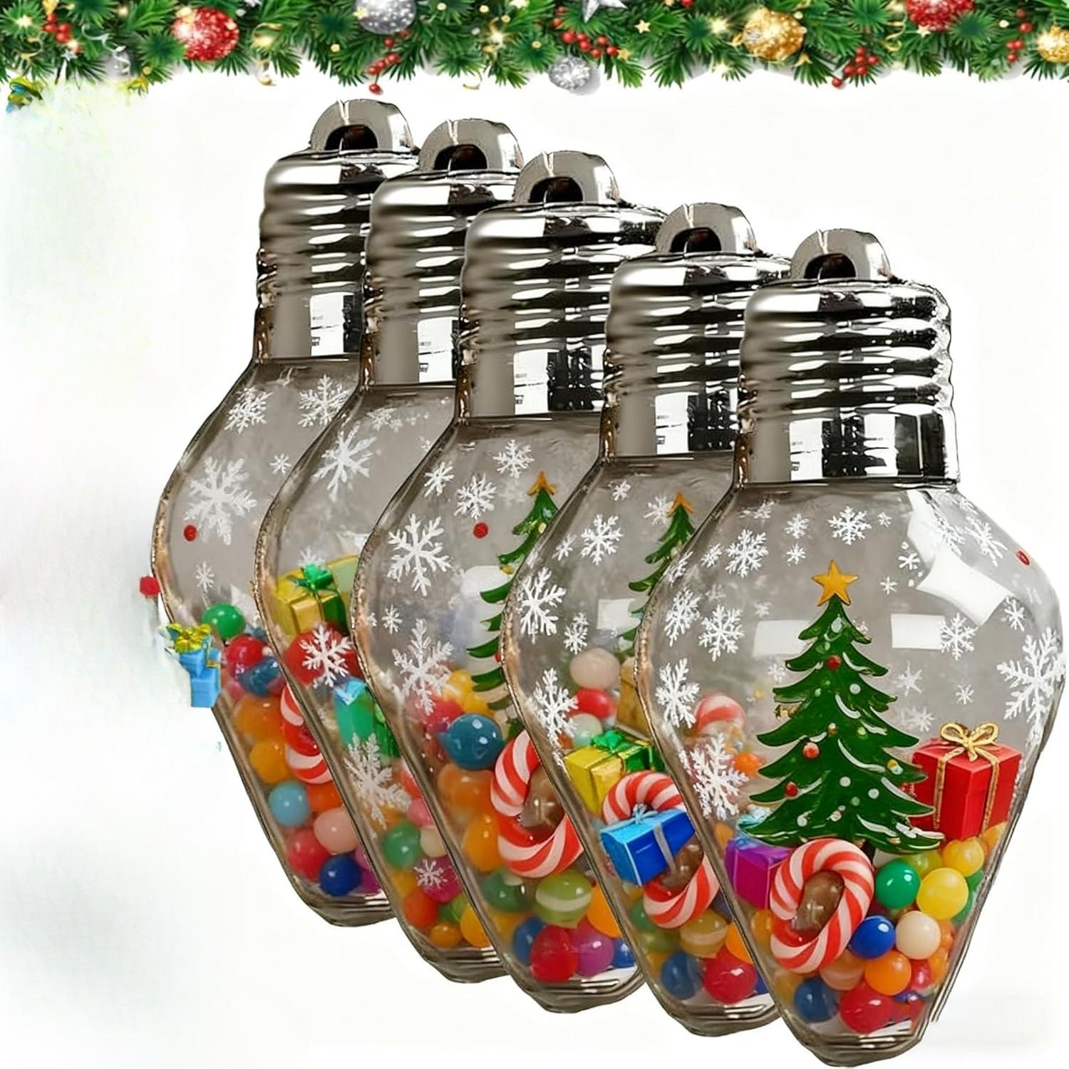 

Christmas Bulb Gift Jar, Jumbo Fillable Plastic Light Bulb Ornament, Clear DIY Hanging Candy Container for Xmas Tree Decor, Party Favors 5 Pcs