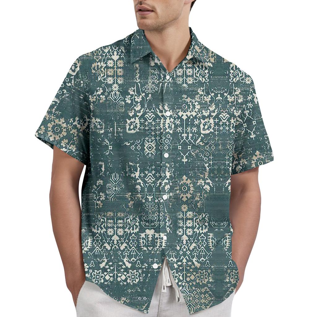 Retro Bohemian Print - Men's Casual Short Sleeved Shirt