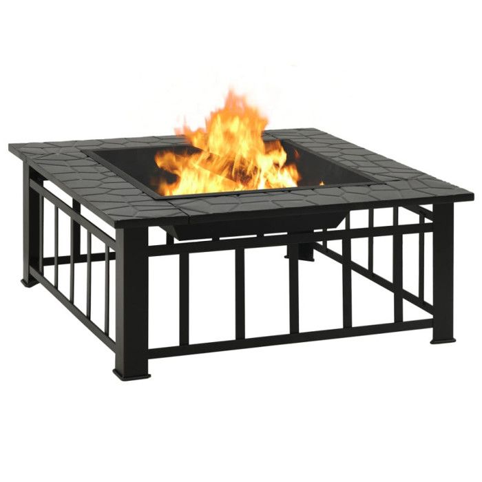 VidaXL Fire Pit with Poker 79x79x46.5 Cm XXL Steel, Heating, Patio Heater, Outdoor Fire Pit, Chiminea, Heating 360061