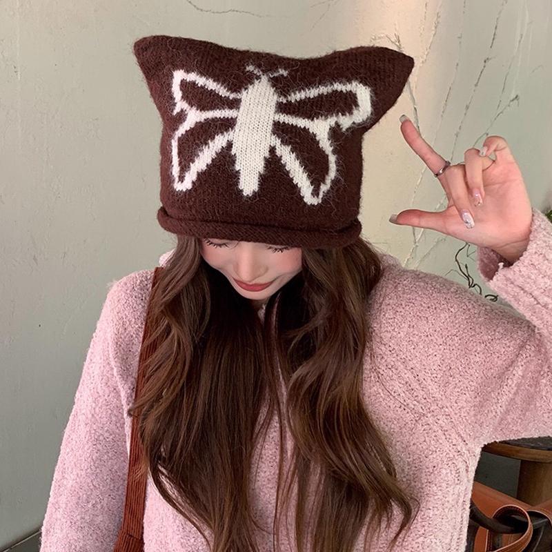 Autumn And Winter Cute Cat Ear Knitted Wool Hat Women'S Warm Ear Protection