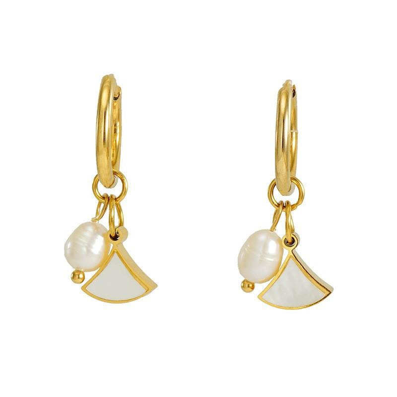 Personalized Stainless Steel Shell Pearl Earrings Stud Earrings Retro Versatile Titanium Steel Earrings Women