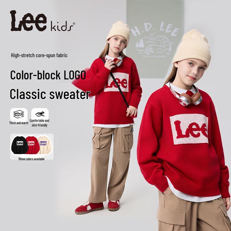 Lee Kids Children's Thick Warm Round Neck Pullover Sweater with Contrast Logo
