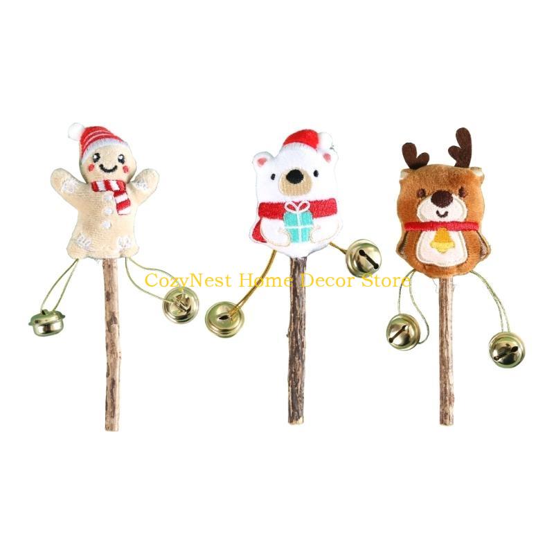 92MF Christmas Theme Cats Licking Toy Natural Matatabi Chewing Toy for Various Cats Hairballs Control Teaser 3Pcs
