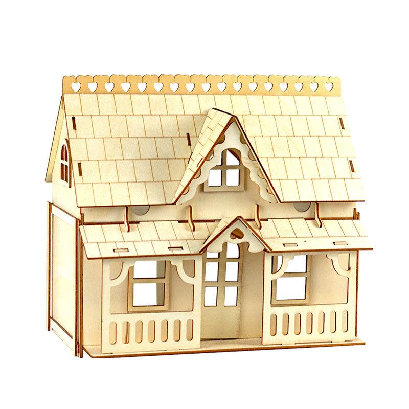 3D Wooden House Model with Porch - DIY Handmade Building Toy for Girls