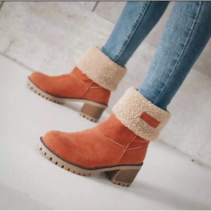 New Autumn and Winter European and American Large-size Fluffy Women's Boots Thick Heel and High Heel Wear Warmwomen's Boots Medium Boots Cotton Shoes
