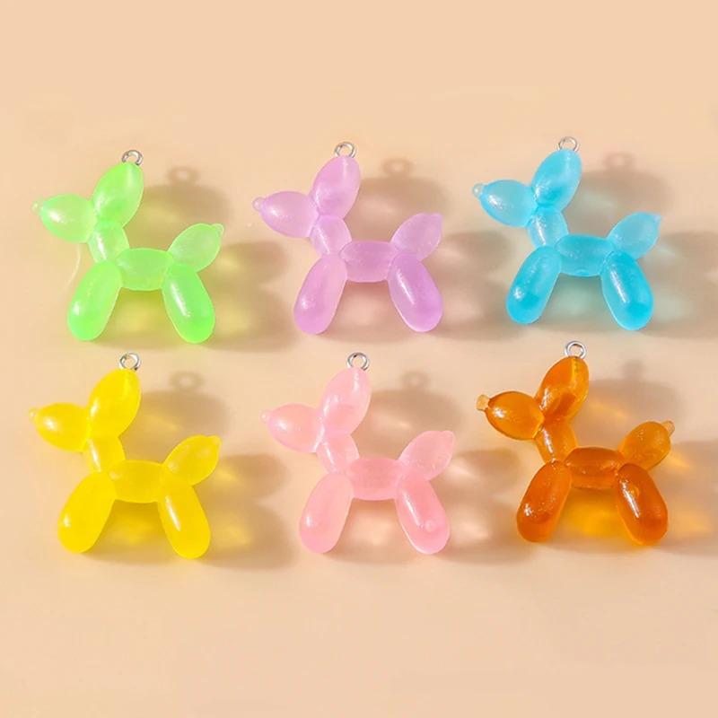 10Pcs 34*38mm Resin Cute Colorful Balloon Dog Charms for Earring Bracelet Necklace Lovely Pendant Handmade Jewelry Making