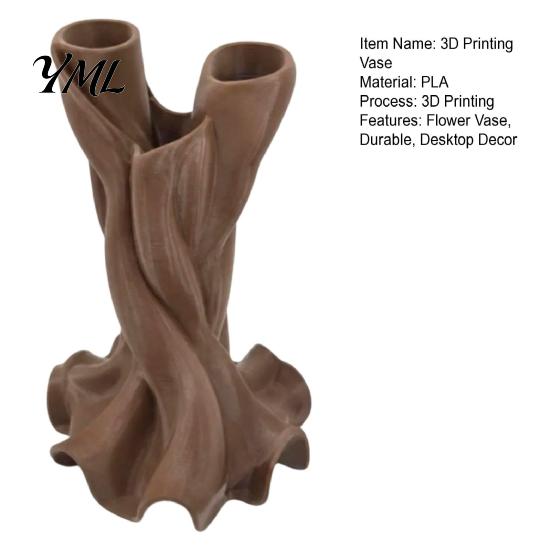 Minimalist Home Decoration 3D Printed Flower Vase, Matte Wood Grain Double Tube Ornament, Mid Artistic Sculpture Ornament Century Style Floral