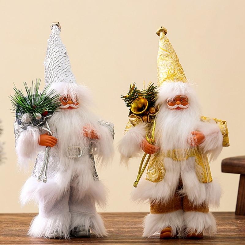 Christmas Festives Santa Ornament 11Inch Fabric Figurine Holiday Decoration For Indoor Photography And Party Themes