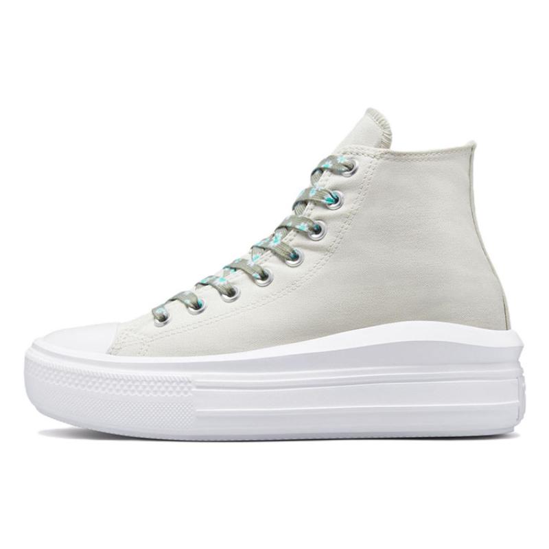 Converse Chuck Taylor All Star Move Platform Simple Solid Colour Abrasion Resistant High Top Canvas Shoes Women's Grey Green