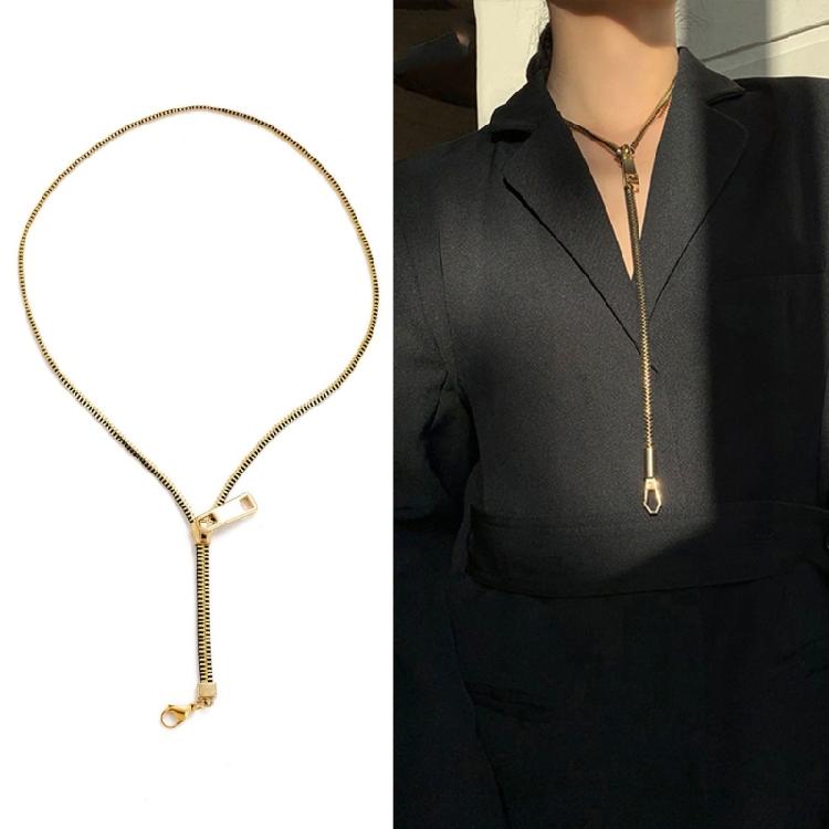 Zipper Chain Necklace Women Men Gold Color Metal Multipurpose Necklace Jewelry