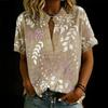Women Shirt V-Neck Short Sleeve Loose Fit Pullover Tops 3D Printed Pattern Summer Casual Blouse Daily Wear