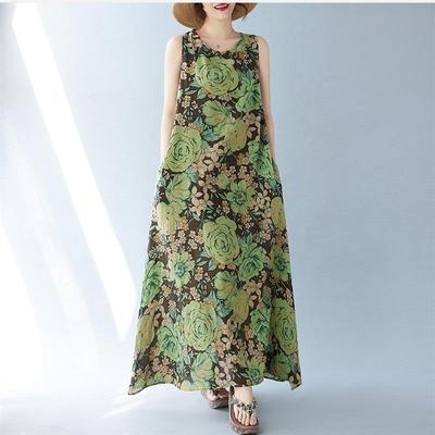 Ärmelloses Plus-Size-Vintage-Blumenkleid, neu in Kleidern für Damen, lässig, locker, langes
