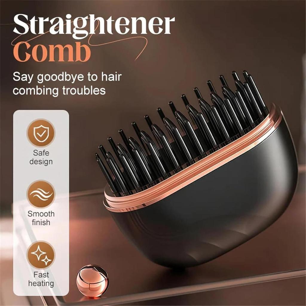 Rechargeable Straightener Brush, 3-Level Anti-Scald Straightening Comb for Salon Styling at Home, Portable for Vacation, Travel