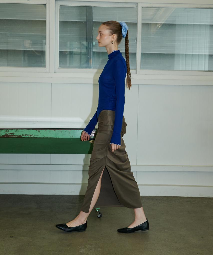 Eonmyuteu Drapery Ribbon Tie Skirt_Brown