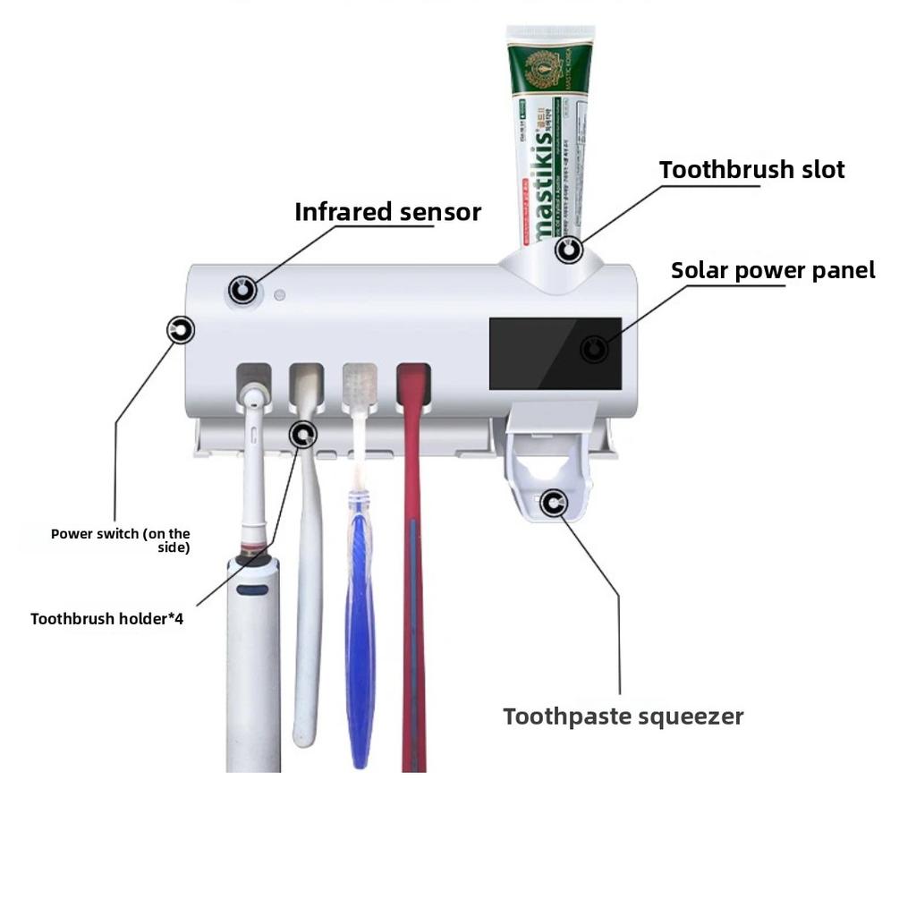 Smart UV Toothbrush Sanitizer, Wall Mounted Toothbrush Sterilizer with Automatic Toothpaste Dispenser