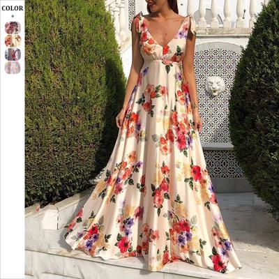 2025 Spring/Summer Women's European & American Backless Print Maxi Dress with Spaghetti Straps