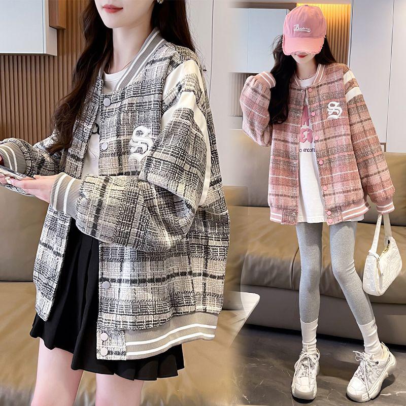 Women's Plus Size Retro Baseball Jacket with Velvet, Loose Fit, Trendy and Versatile.