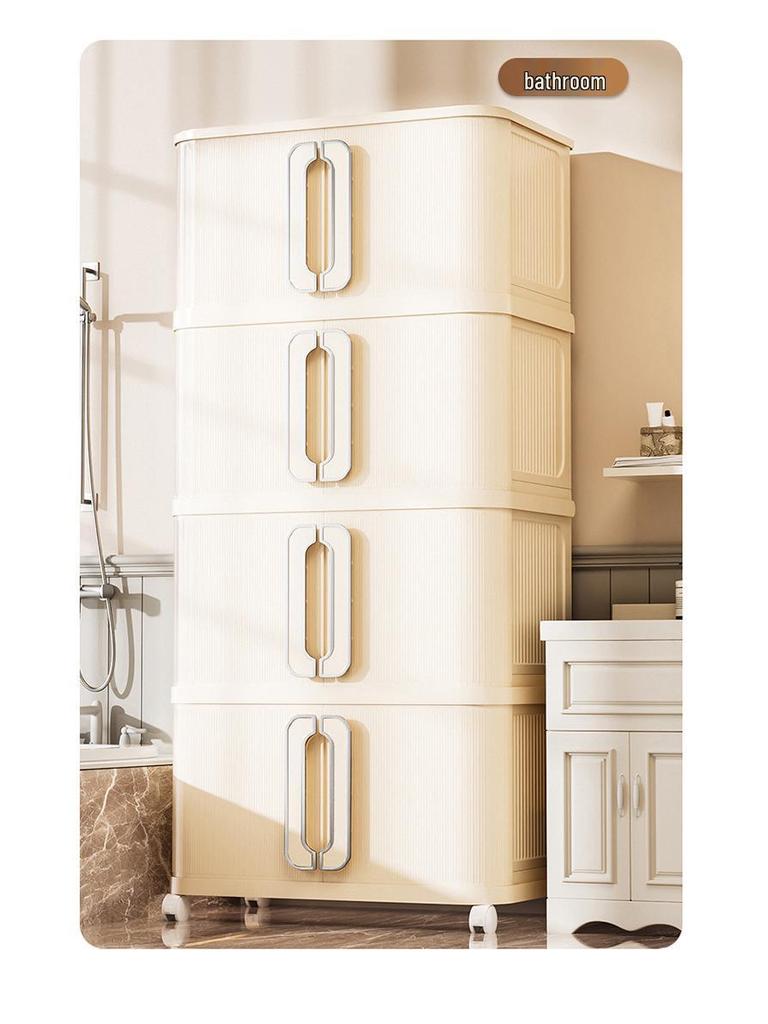 Foldable Sliding Door Cabinet with Wheels - Multi-layer Organizer for Baby Wardrobe or Snack Storage