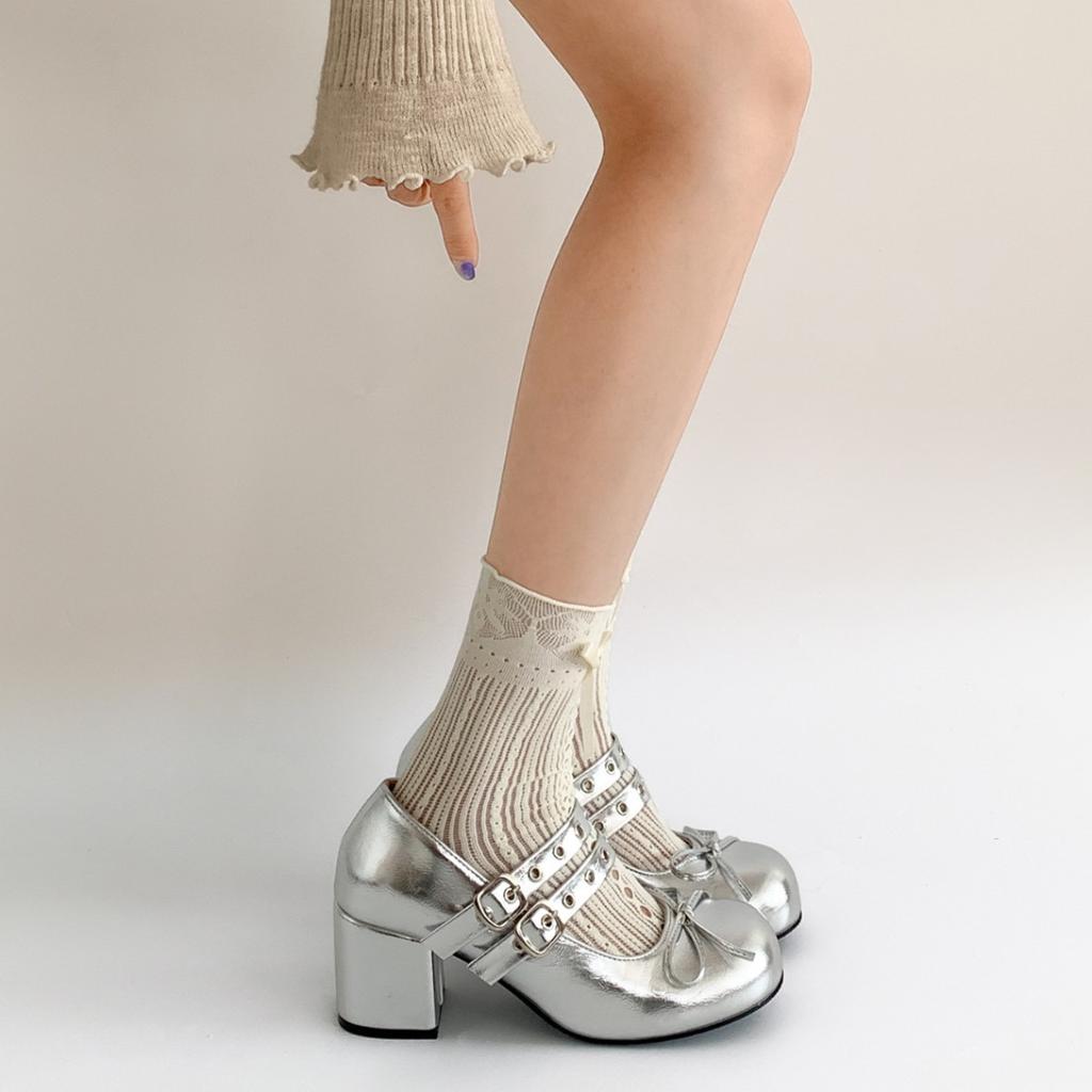 Fashion temperament white French retro thick heel high heels women's 2025 new summer skirt Mary Jane shoes