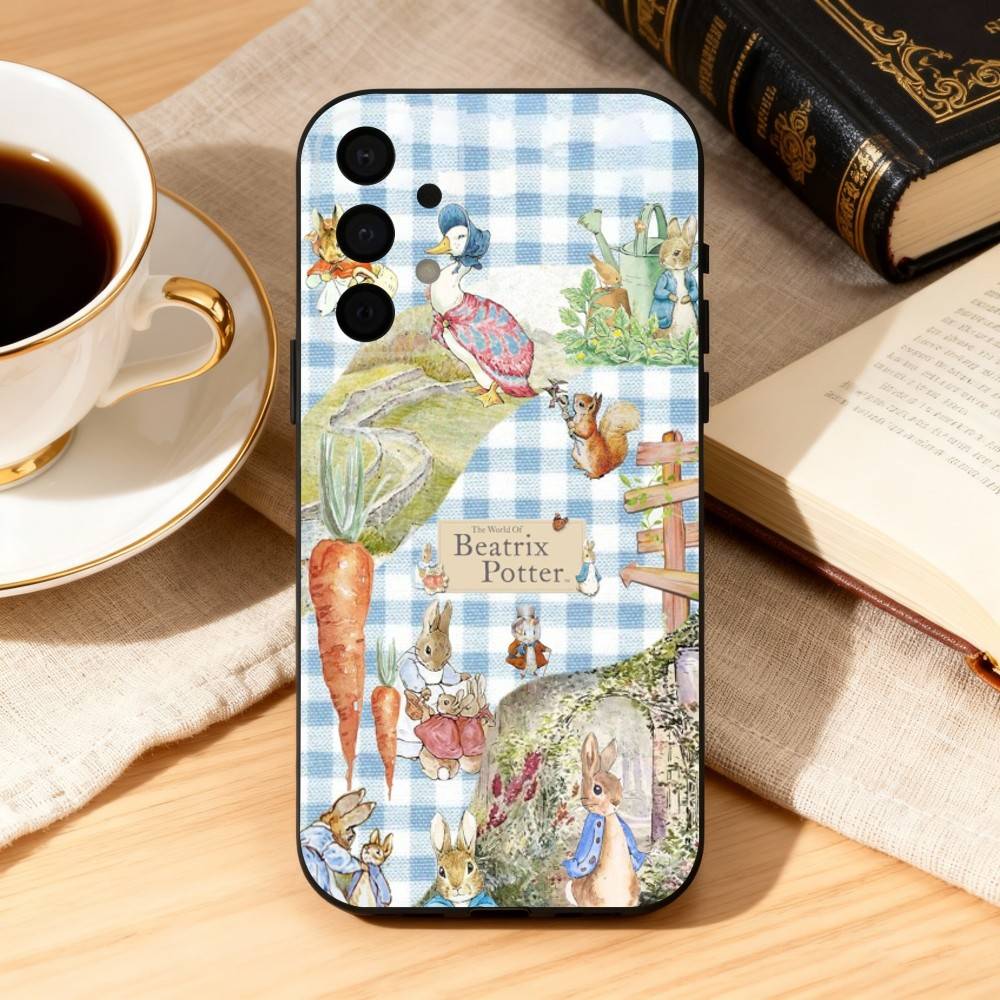 Cute Role P-Peter R-Rabbit Phone Case For Samsung Galaxy A73,A72,A71,A70,A53,A52,A51,Soft Silicone Black Cover