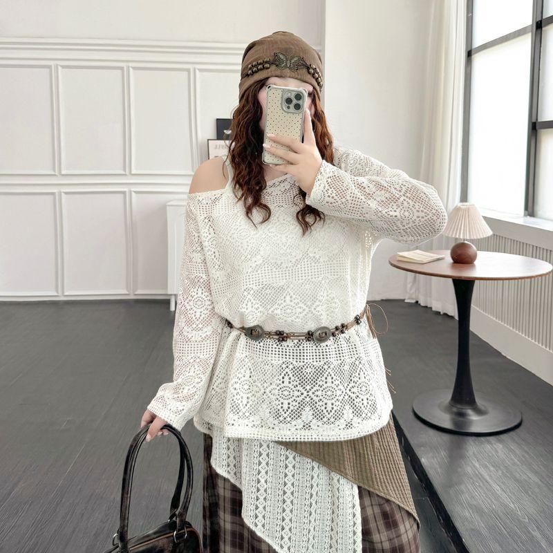 Plus size women clothing [Maillard Set] Autumn Chubby Girl Bohemian Waste Soil Wind Cover up Skirt Two-piece Set