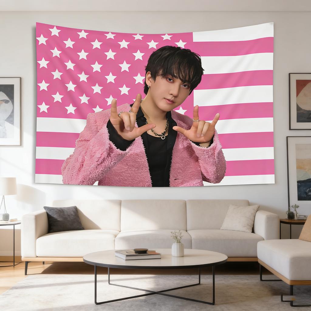 Changbin Pink American Flag Banner Tapestry Party Backdrop Decor Perfect for Living Room Wall Hanging Movie Night Themed