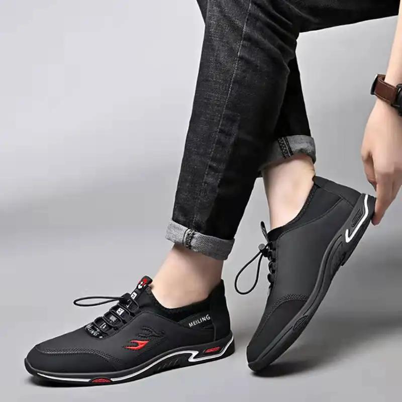 Fashion Men' Casual Canvas Shoes Summer Shallow Leather Shoe Breathable Shoes for Men Outdoor Driving Shoes Original Lace-up Men Loafers