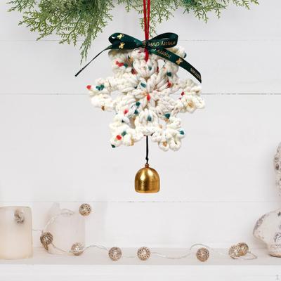Christmas Crocheted Snowflake with Metal Bell Tree Decoration