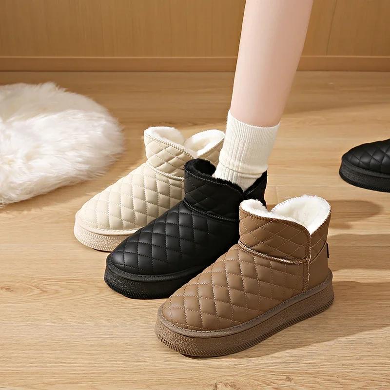 Neue Winter Dick Plüsch Warme Schneestiefel Damen Slipper Flache Absätze Baumwollschuhe Frau Rutschfest Wasserdicht Stiefeletten Weiblich
