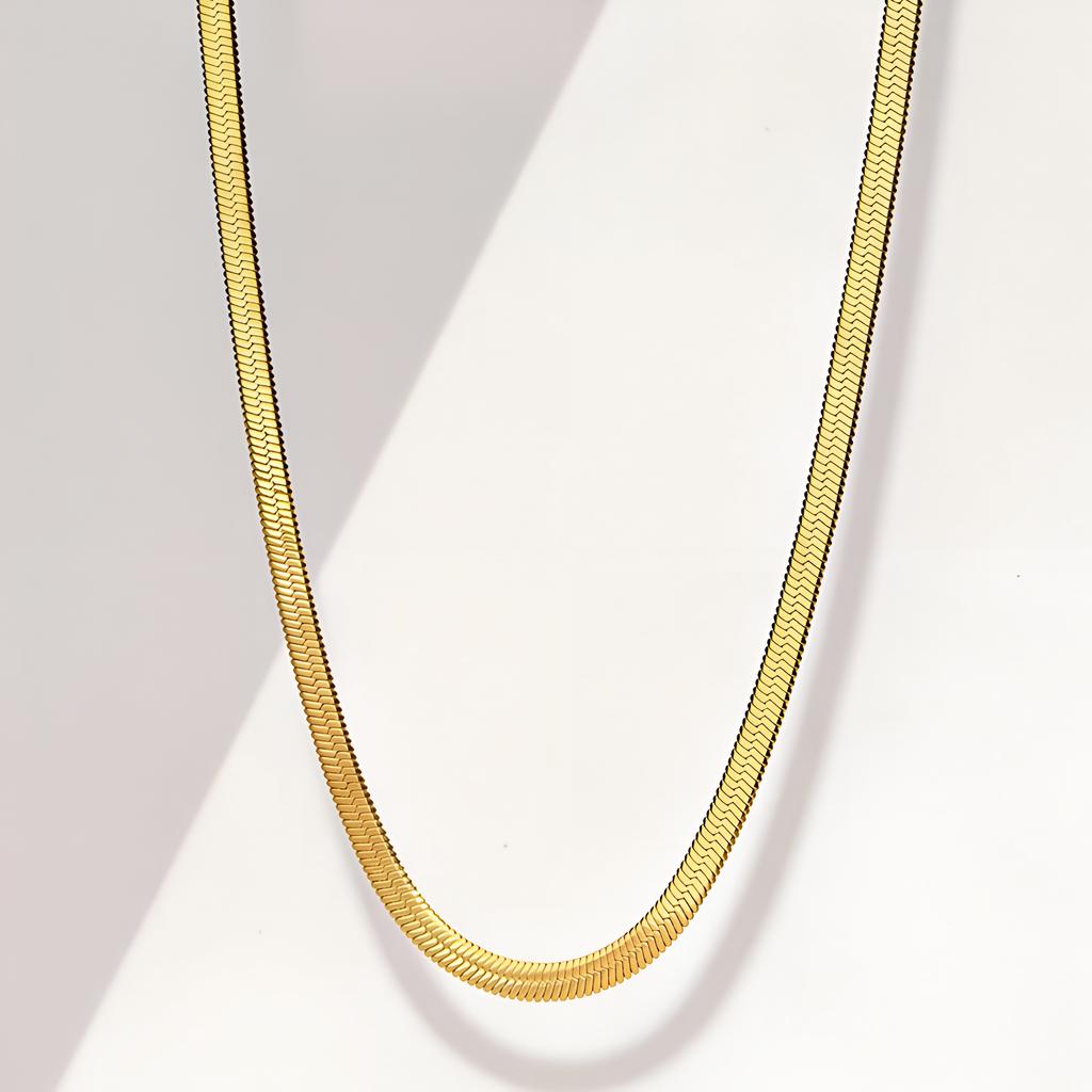 18K Gold Plated Flat Snake Chain Necklace for Women