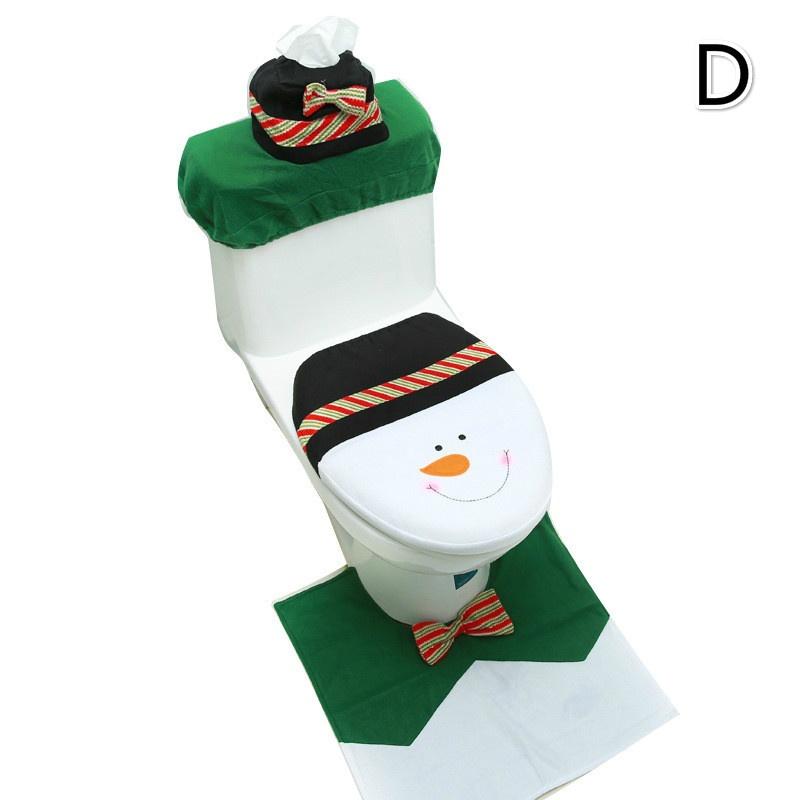 3pcs/set Christmas Fancy Santa Claus Snowman Toilet Seat Cover and Rug Set Xmas Home Bathroom Decor Set