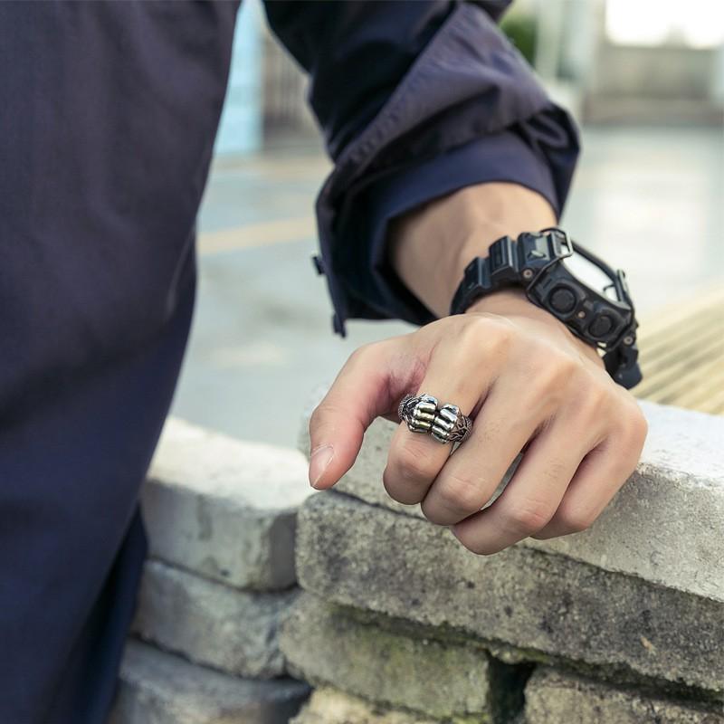 Adjustable Open Ring Men Women Punk Rock Fist Design Vintage Geometric Metal Jewelry