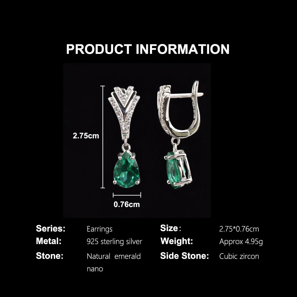 925 Sterlingsilber Ringverschluss Ohrringe Kreierter Smaragd Nano Birne 7*10mm Luxusschmuck für Frauen Geburtstags- und Partygeschenke